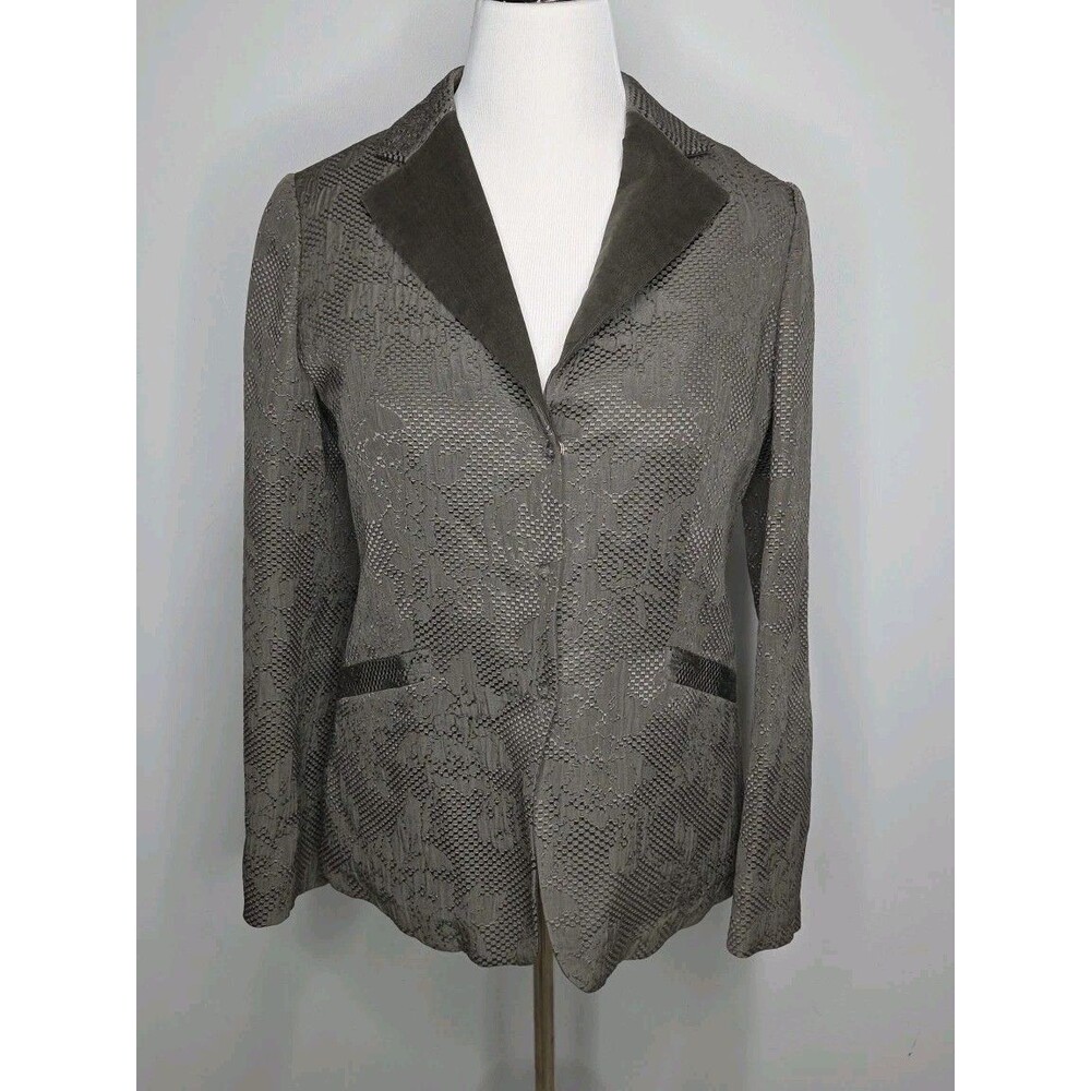 Armani Collezioni 10 Brown Grey Floral Printed Blazer Snap Button Elbow Pads Euc